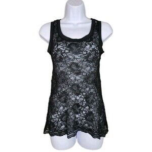 Black Floral Lace Sheer Tank Top Petite Small Goth Dark Romantic Fairy Grunge